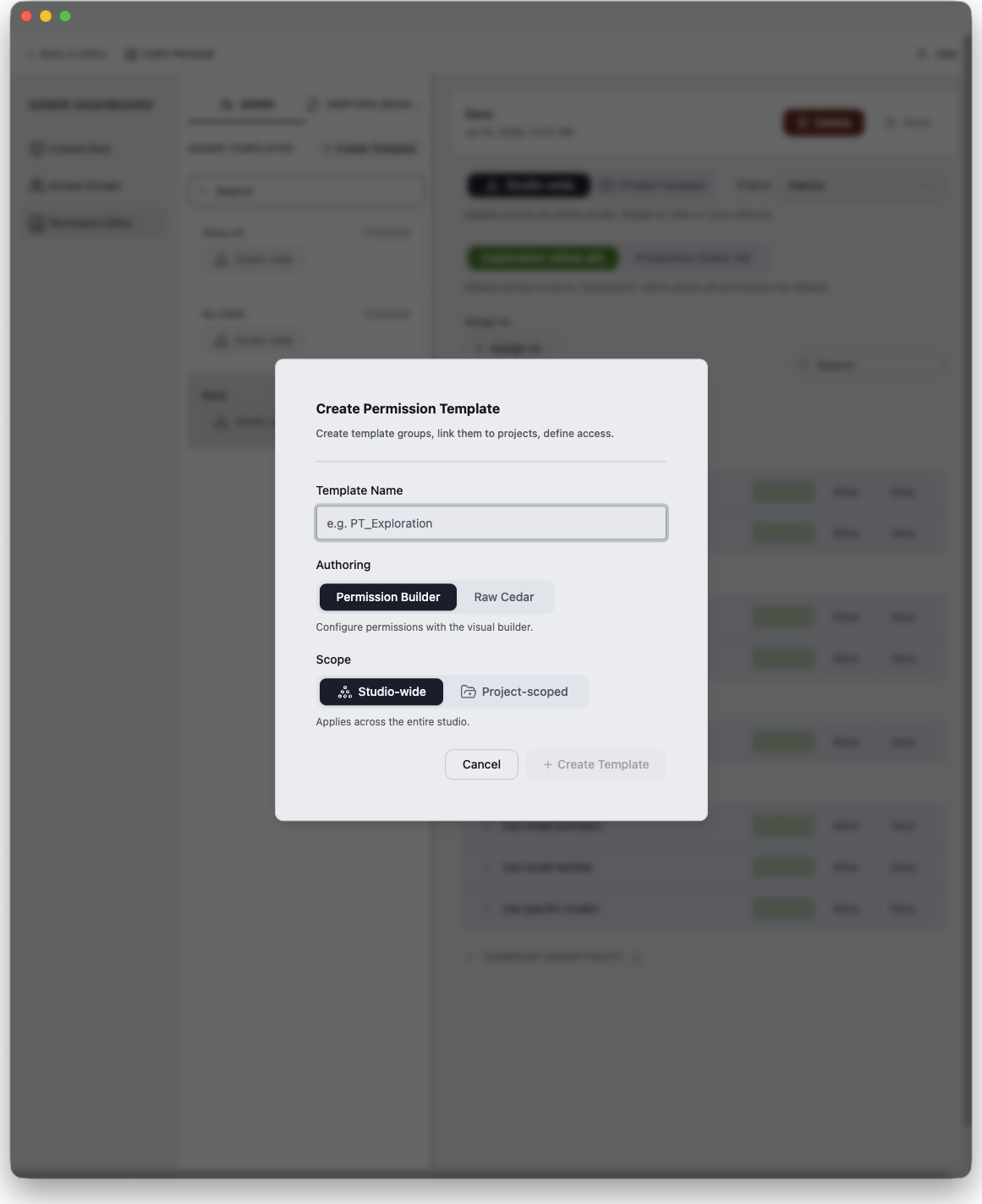 Create Permission Template ダイアログ