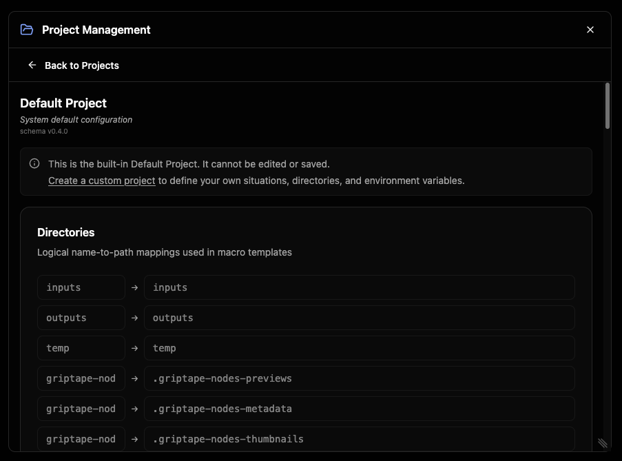 読み取り専用バナーを表示する Default Project 詳細ビュー