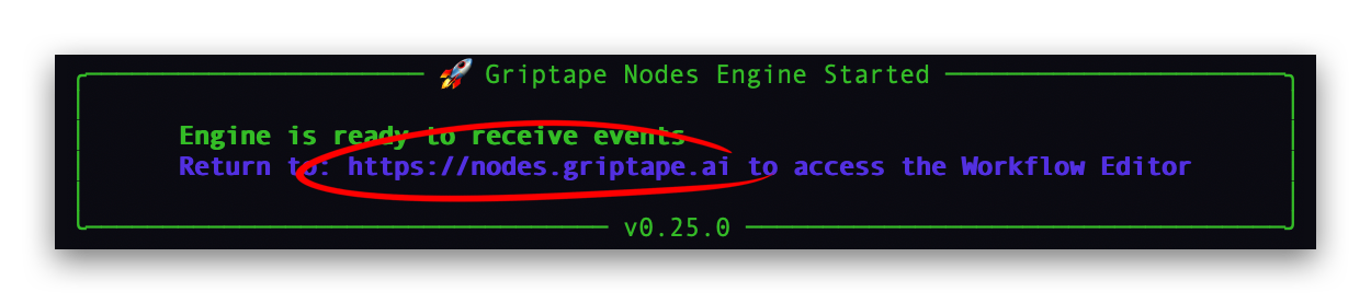 ターミナルに表示される Griptape Nodes 起動リンク